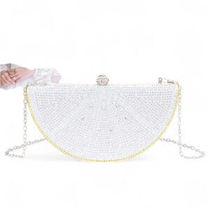 White & Gold Rhinestone Watermelon Fruit Slice Box Clutch Bag